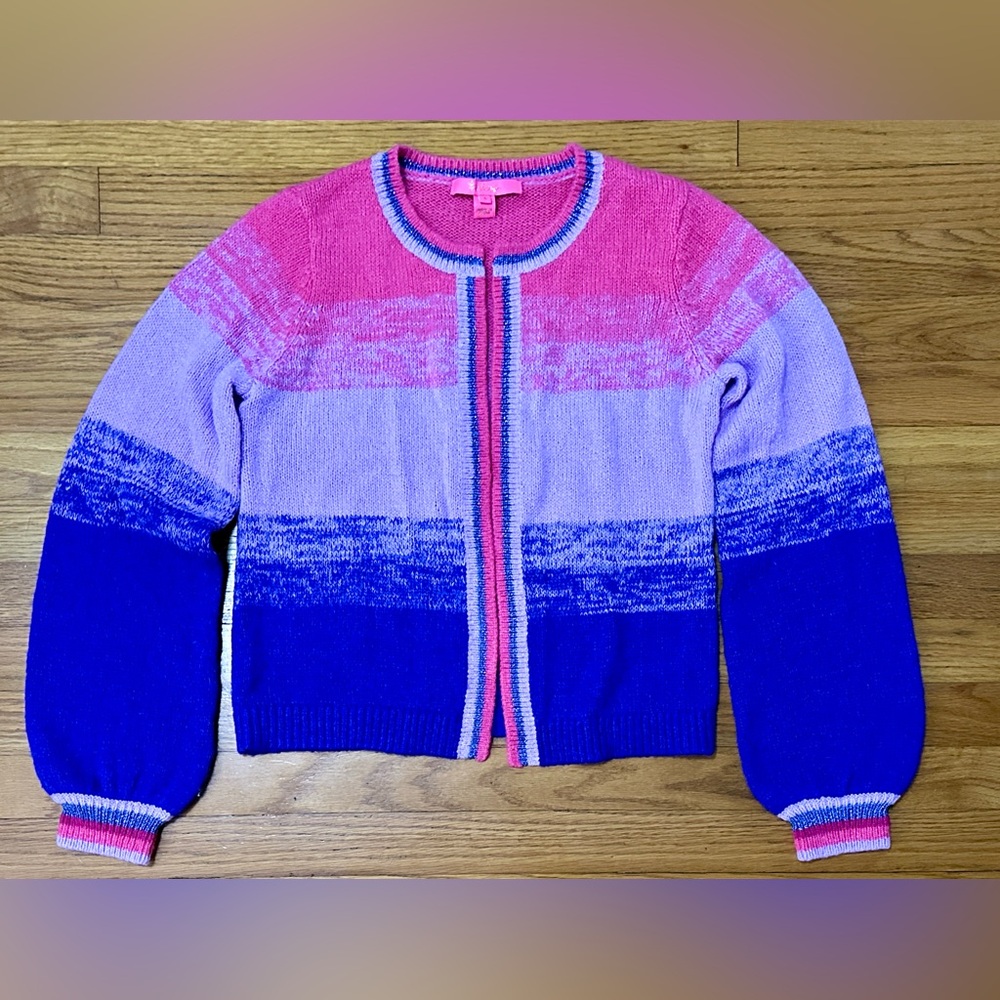 Lilly Pulitzer Small ‘TessaLyn’purple Ombré cardigan w/ hidden golden clasp SOFT
